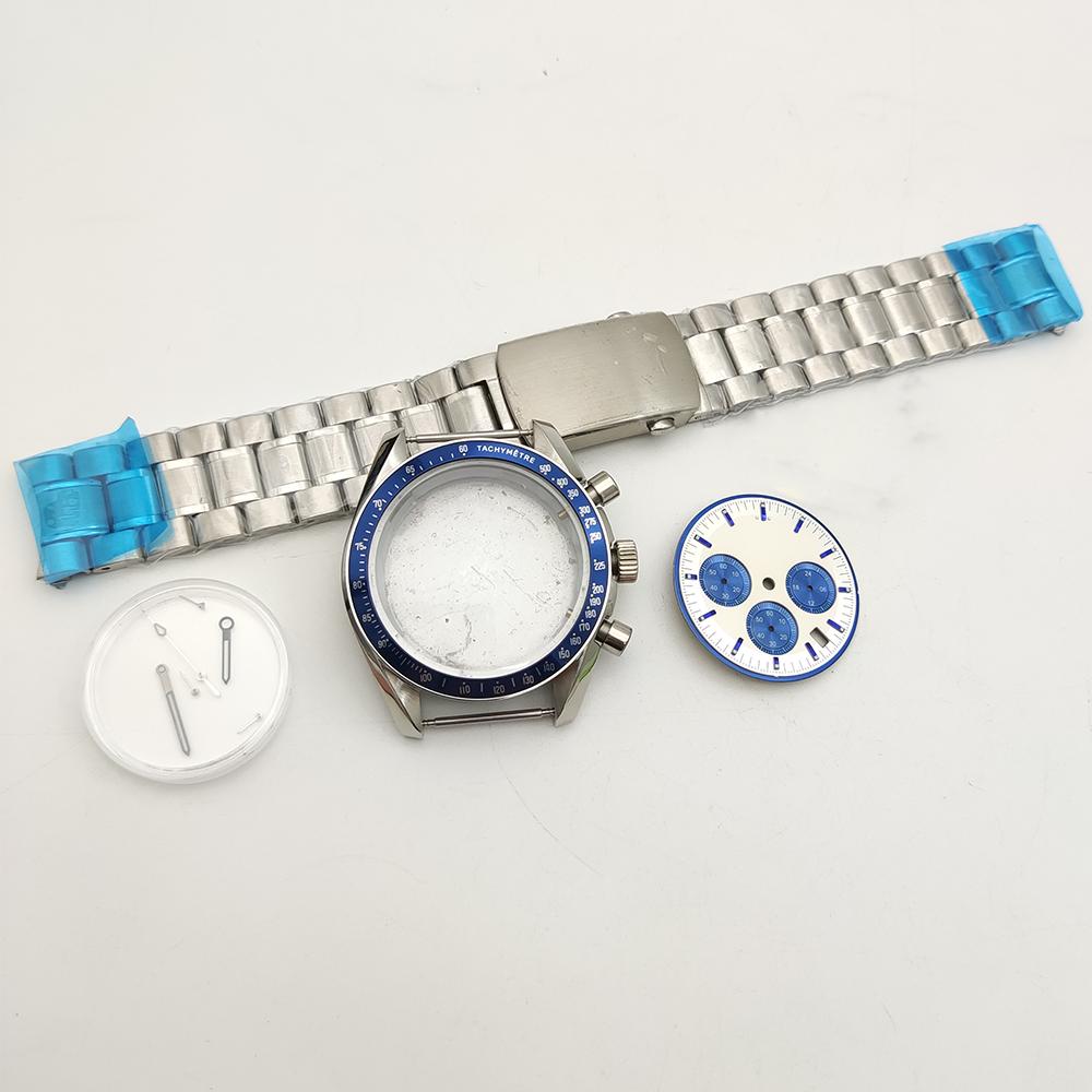 40MM assembled watch case + dial + needle matte black VK63 case, three-eye stainless steel quartz case
