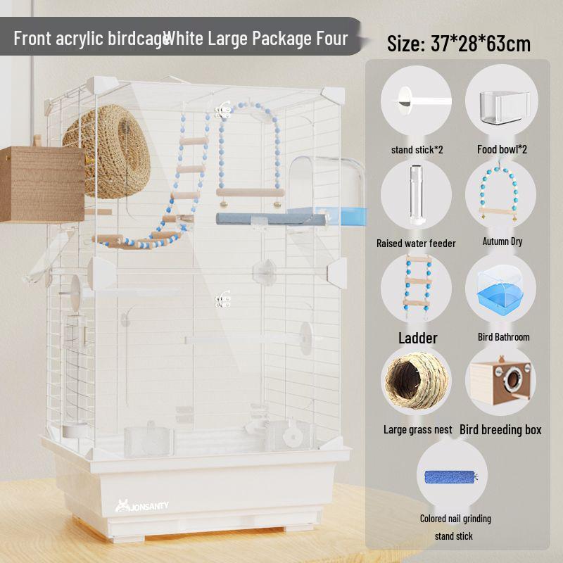 Large Transparent Acrylic Bird Cage with Toilet for Cockatiels and Parrots
