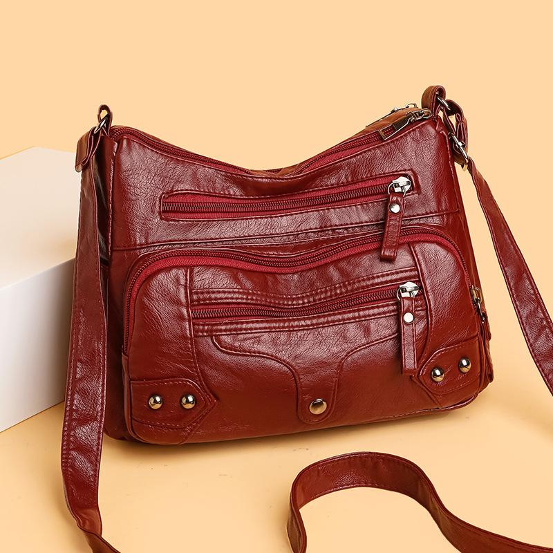 Vintage-Umhängetasche mit großer Kapazität, lässige schräge Tasche, PU-weiches Leder, Muttertasche mittleren Alters