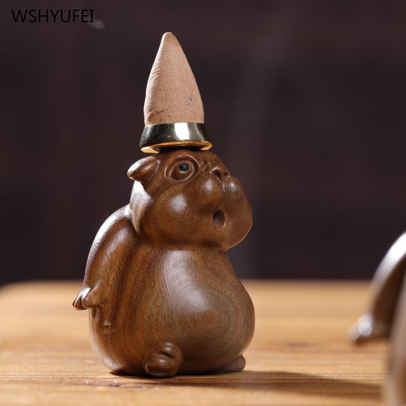 Solid wood groundhog incense burner ornament the craft of the wood carver Car decoration Living room home decoration figurine