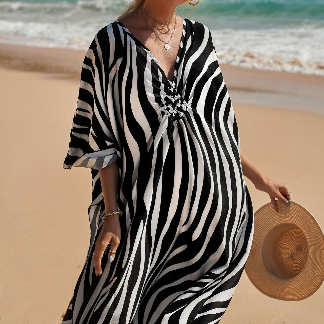 YYFS женская мода отпуск лето весна принт зебры с длинным рукавом и v-образным вырезом — фото 3