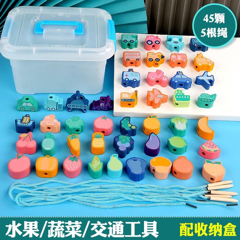 Erken Çocukluk Eğitimi Ahşap Yapı Bloğu Dijital Hayvan Sebze İp Boncuk Eğitimi El-Göz Koordinasyonu Eğitici Oyuncaklar