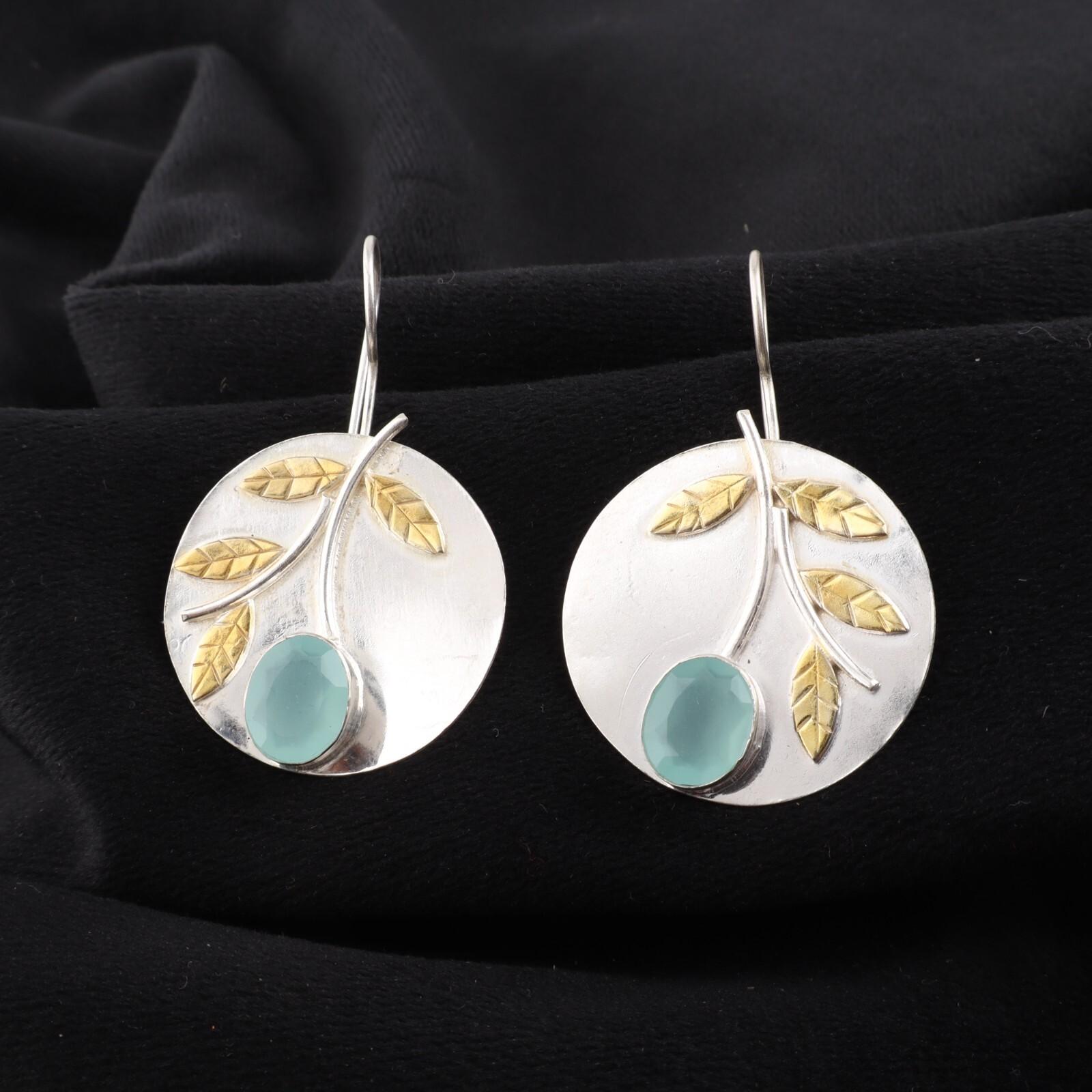 

Aqua Chalcedony Gemstone 925 Sterling Silver Jewelry Handmade Earrings 1.73 EE-176-9