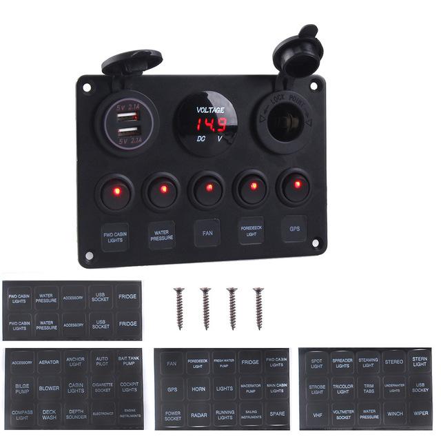 Mașină marină RV barcă modificare voltmetru 12V priză comutator panou 120W mașină LED comutator basculant panou cu USB dual