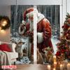 2 Stück 2D Flachdruck Weihnachtsfenstervorhänge Weihnachtstiere Vielseitiger Stoff ohne Strom Festliche Vorhänge Verwendung für