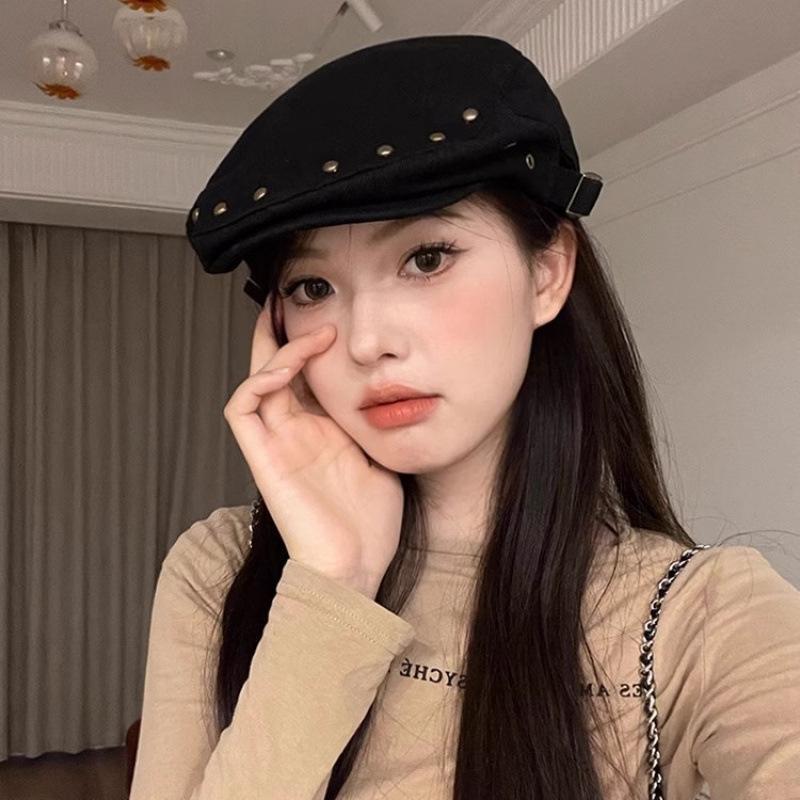 Retro Rivet Forward Hat Women's Spring Summer Thin Sunshade Sun Protection Duck Tongue Beret, Versatile Personality and Small Face