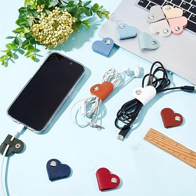 Organisateur de câble d'écouteurs en forme de cœur, Organisateur de câble d'écouteurs, Organisateur de câble d'écouteurs en cuir PU, Cadeaux pour couples pour hommes et femmes