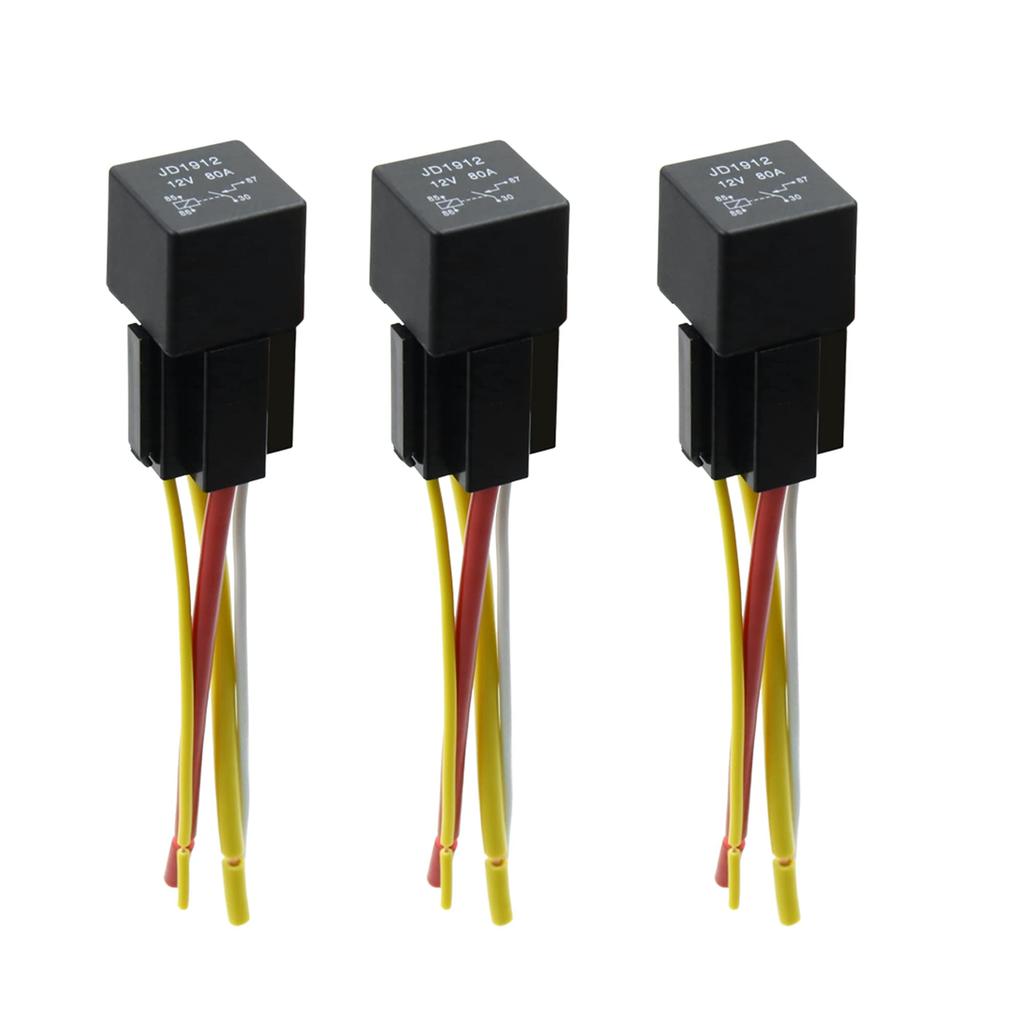 uxcell Relay Socket Car Relay JD-1912 SPST 4 Pole 80A DC12V Car Wire Bundle Socket with Plug Pack of 3