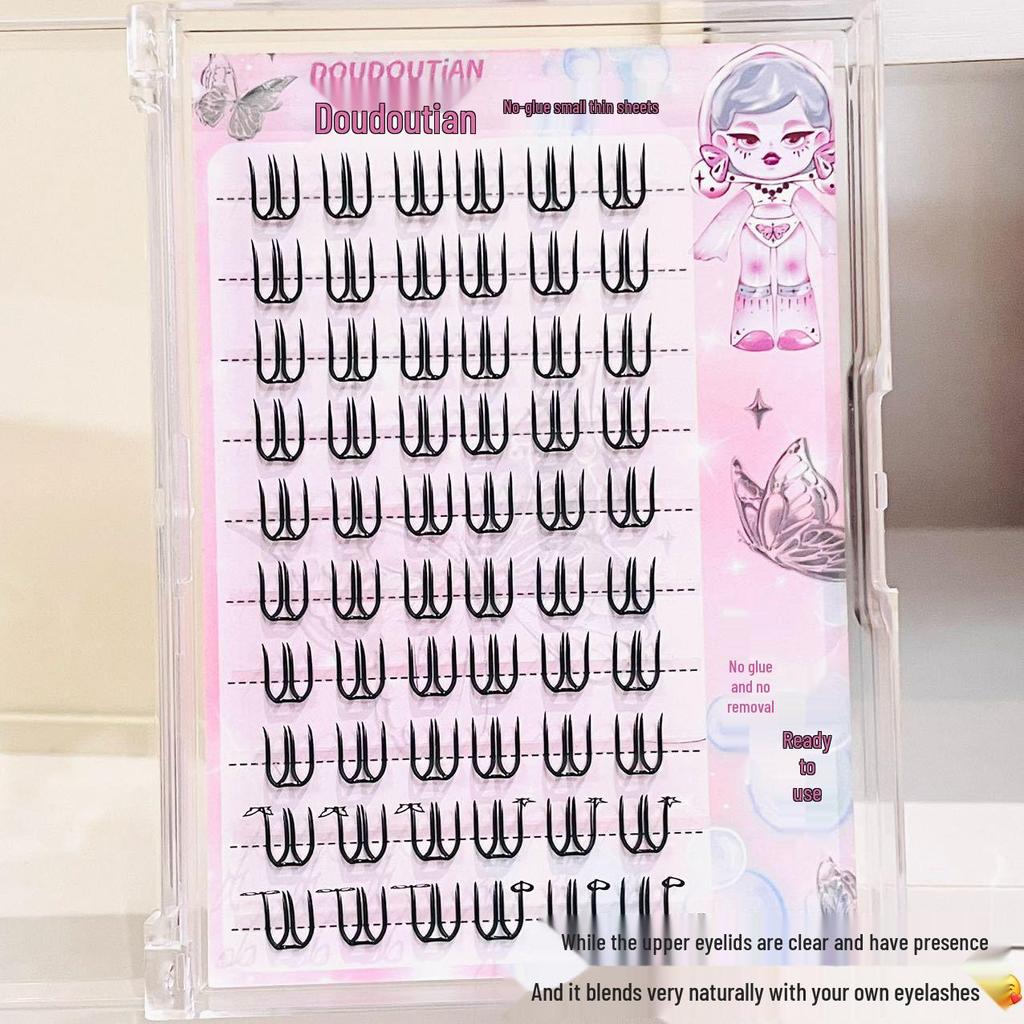 Korean Girl Group U-Shaped Heart Thin False Eyelashes – No Glue Needed, Distinct Strands