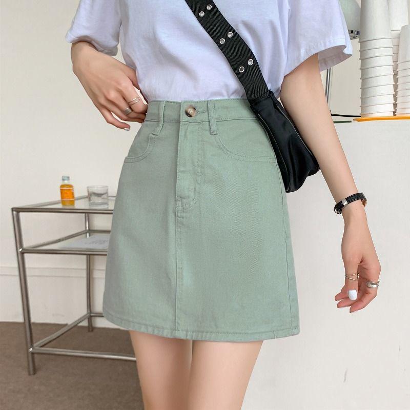 Summer High Waist A-line Denim Skirt for Women – Trendy Retro Style
