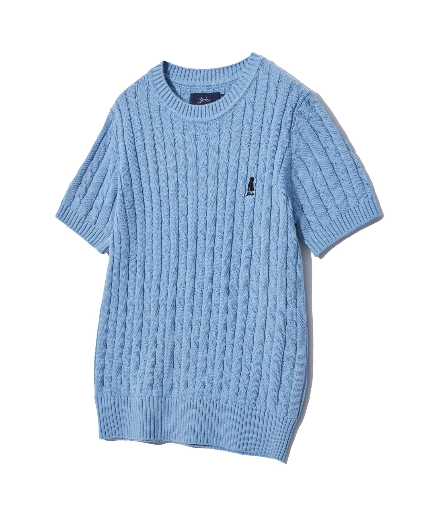 Yale Women S Heritage Dan Cable Short Sleeve Round Knit Sky Blue Sky Blue/M