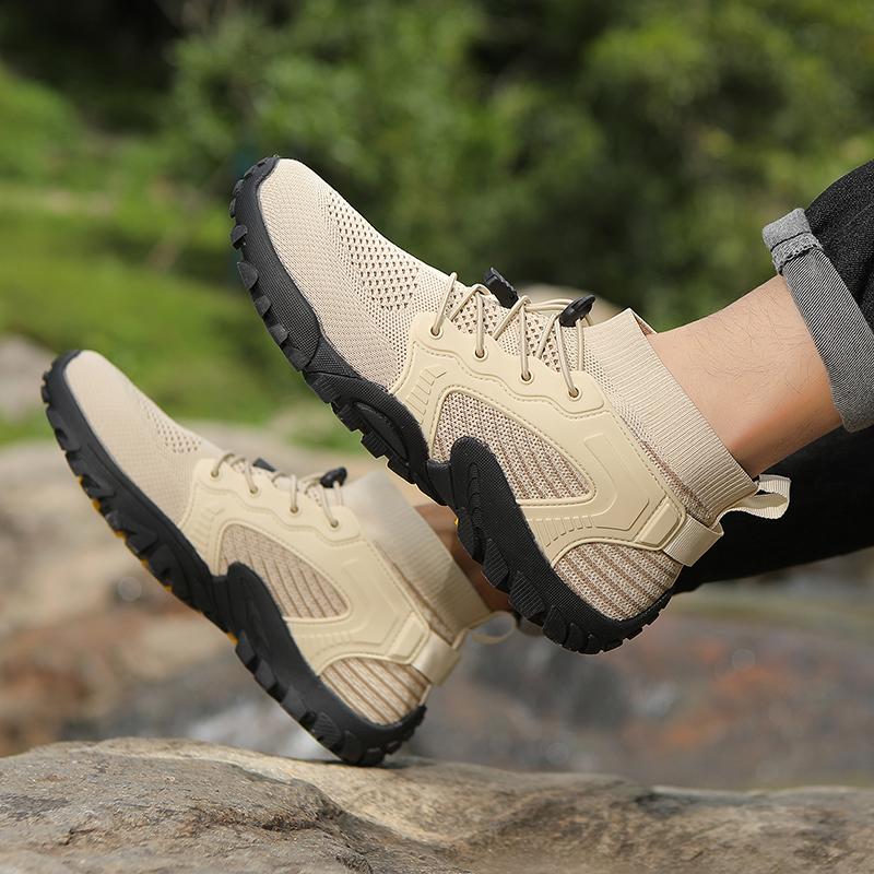 Breathable Knitted Men's Hiking Shoes High-top Casual Sports Shoes Non-slip Outdoor Trekking Traveling Sneakers Big Size 38-48