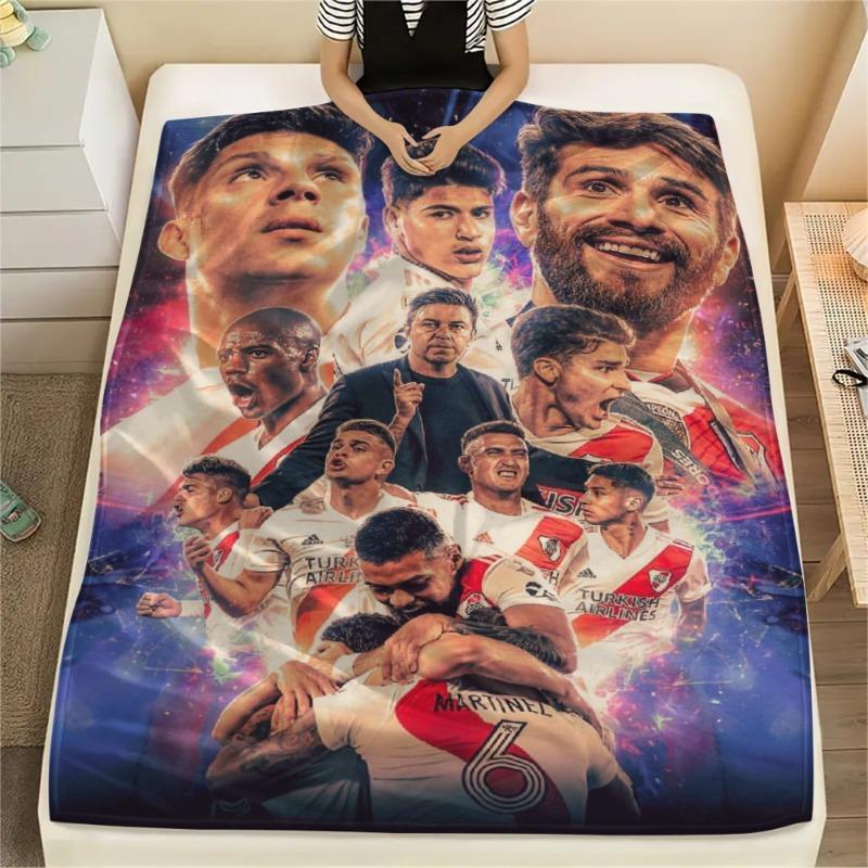 River Plate Team Collage Flannel Blanket Soccer Players Print Soft Throw Blanket Football Fan Bedroom Sofa Decor