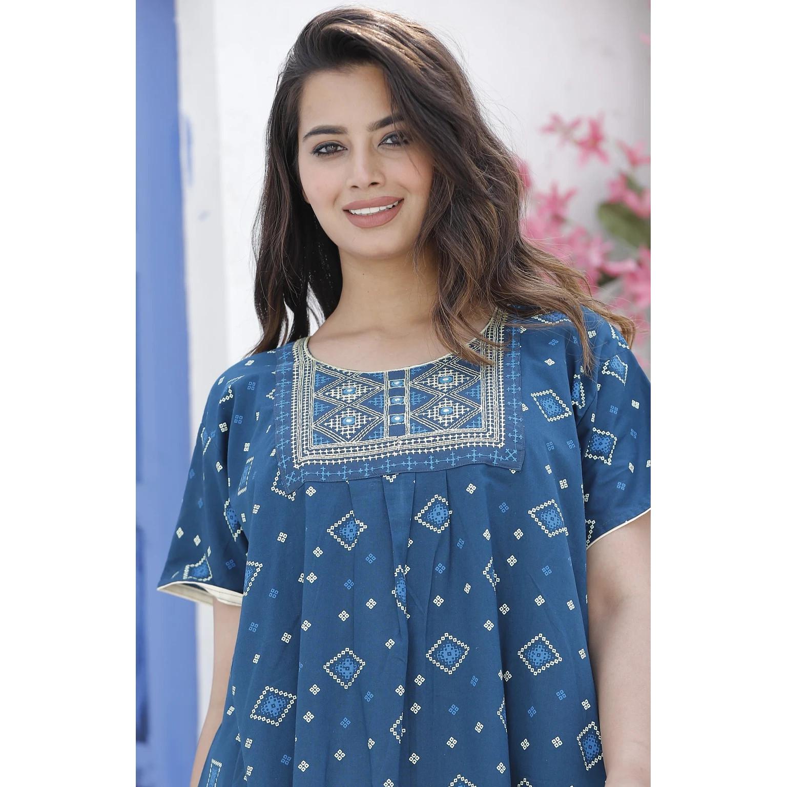 Cotton Sleepwear Printed Night Gown Indian Women Daily Nightwear Cotton Dress 3XL-46