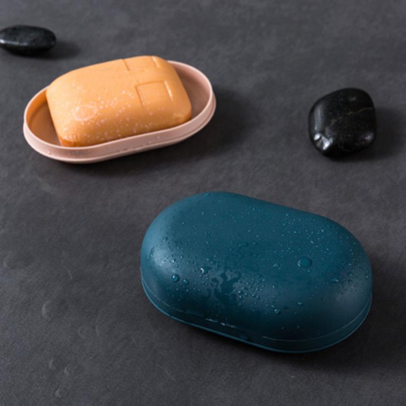 Candy Colored Soap Box Oval Soap Dish Bathroom Supplies Sealed Soap Holder Leak Proof Organizer Portable Bathroom Accessories