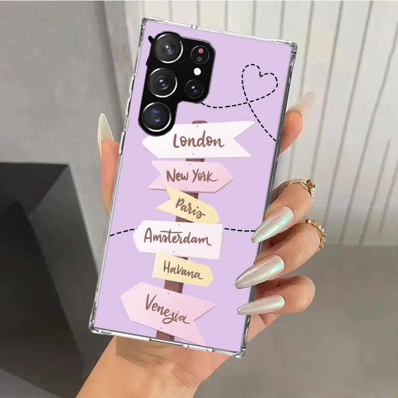 World Map Travel Plans Phone Case for Samsung Galaxy S26 S24 S23 Ultra S25 Edge S22 S21 Plus S20 FE + Soft Print Shell Funda Gal