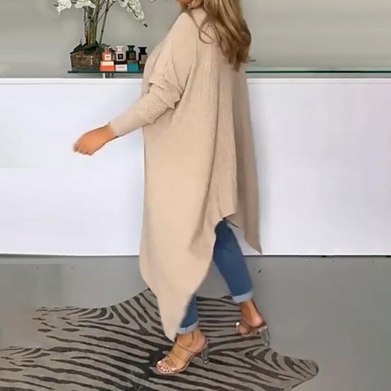 Women Tops High Collar Long Sleeve Solid Color Irregular Hem Pullover Tops Loose