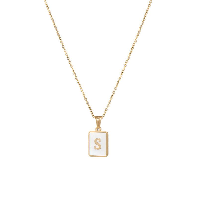 E.B.belle Minimalist Mother of Pearl Shell Stainless Steel Tarnish Free Initial Necklace Gold Plated Letter Necklace for Women