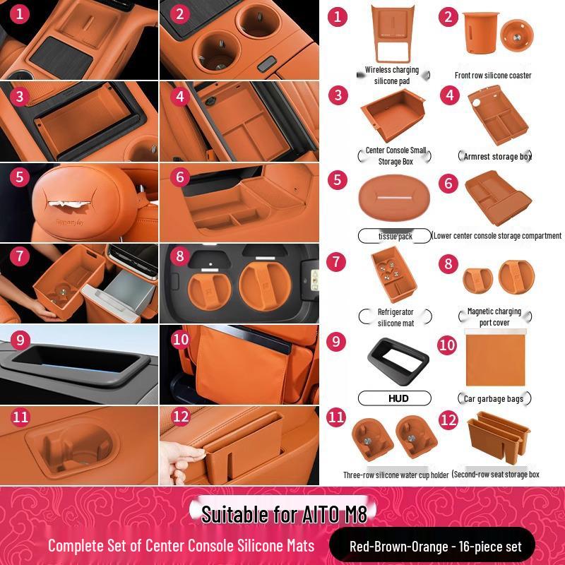 AITO M8 Center Console Cup Holder Wireless Charger & Armrest Storage Silicone Car Interior Decor.