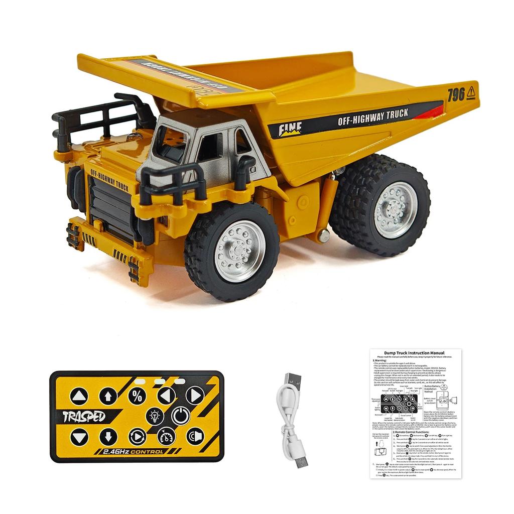 1/64 Mini Alloy Desktop Toy Rc Car Dump Truck Remote Controlled Trucks Model Engineering Vehicle Tabletop Collection Gift Boys