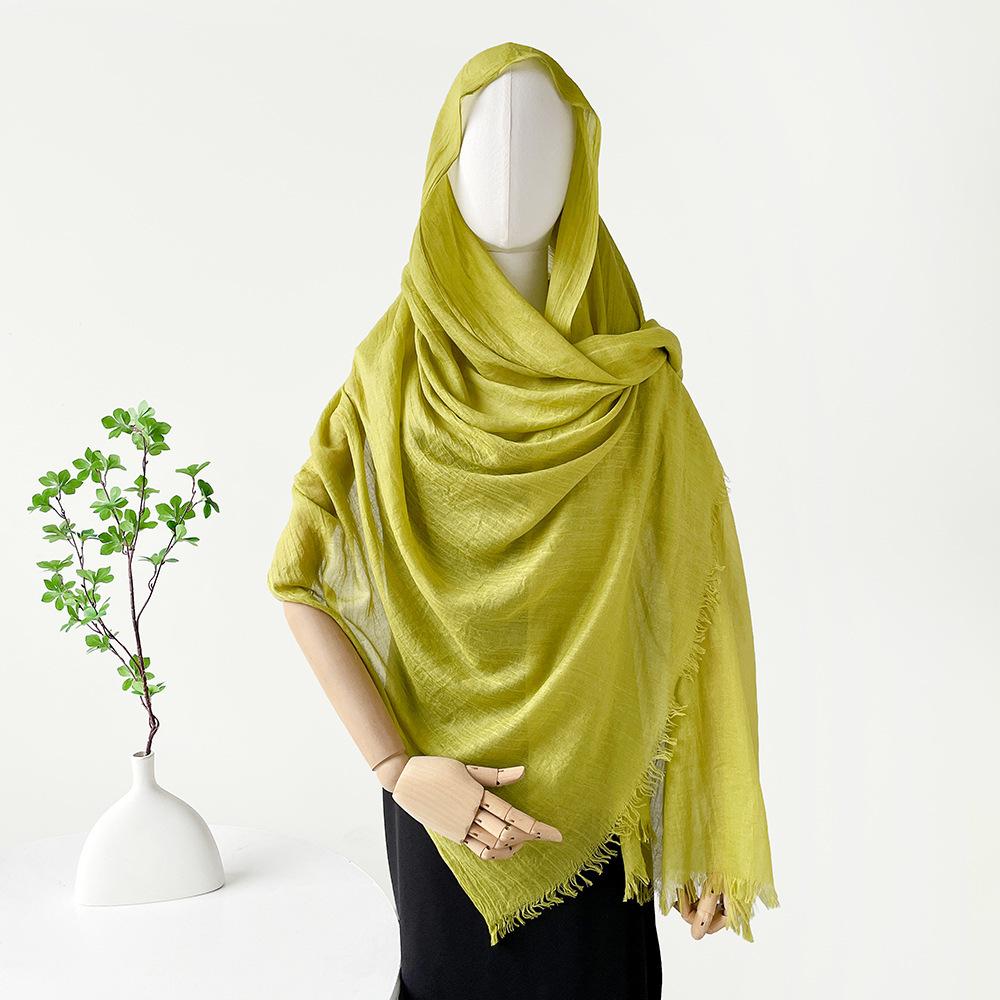 Summer versatile cotton and linen scarf shawl lengthened solid color yarn shawl sunscreen shawl simple scarf silk scarf women