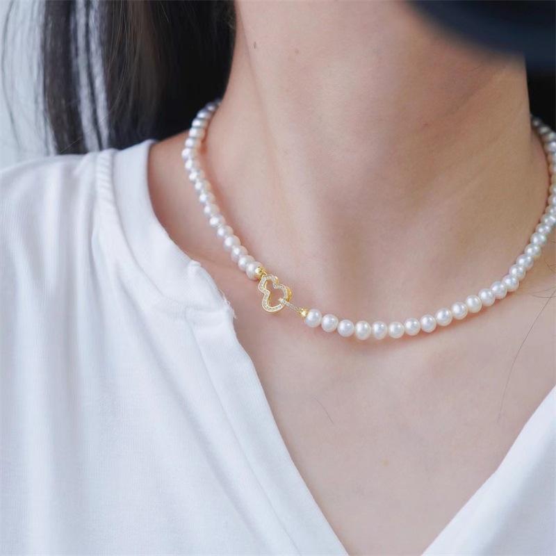 925 Silver-Plated Pearl Necklace Clasp - DIY Jewelry Sweater Chain Lock Gourd Clasp