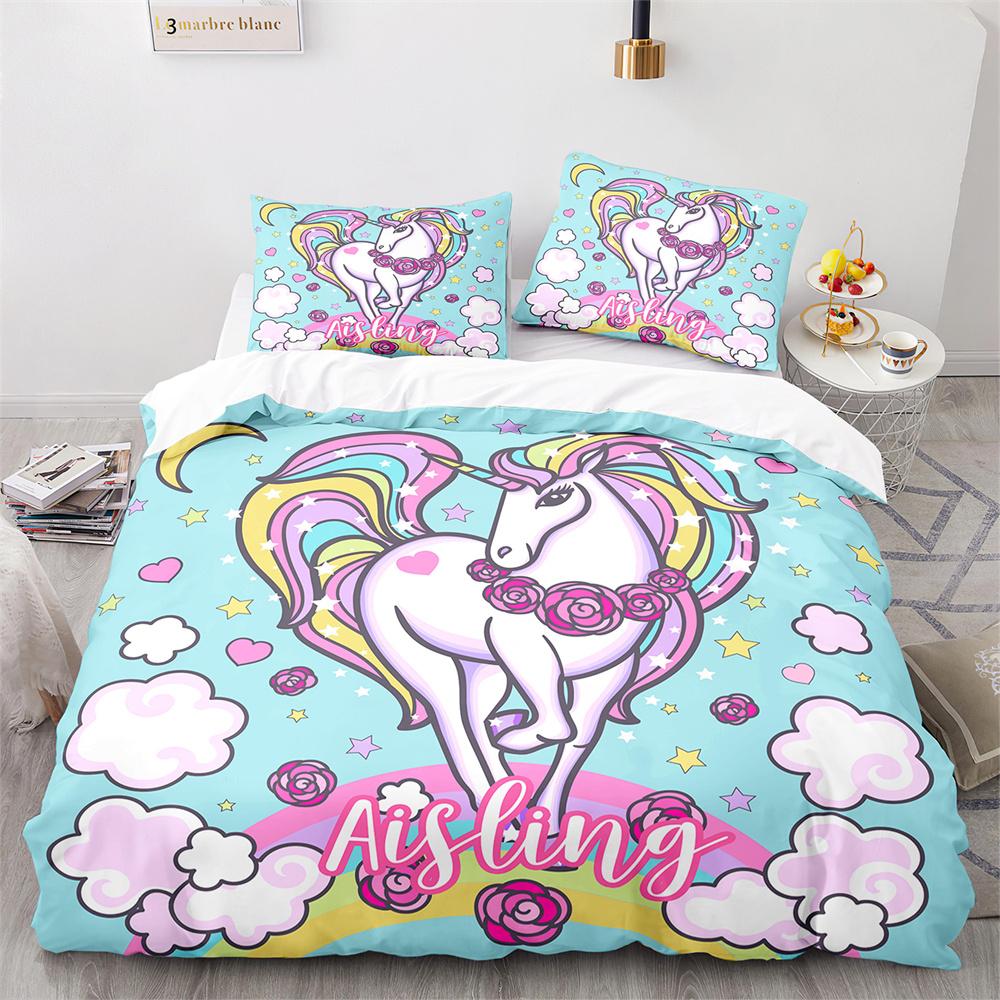 Unicorn Rainbow Duvet Cover Set King Twin Full Size Kids Boy Girl Bedding Set Colourful Cartoon Child Polyester Comforter Cover