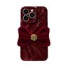 Camellia Bow Is Suitable for Apple 16pro Phone Cases. 15/14 Wavy Tulle 13/12 Silicone Anti-drop