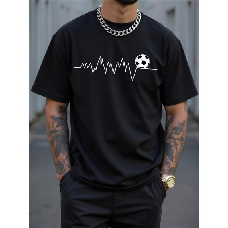 

European sizes Men s Retro Soccer Jersey T-Shirt with Heart Rate Monitor & Soccer Ball Design - Breathable Shirt, Suitable for Casual Wear 4XL чорний