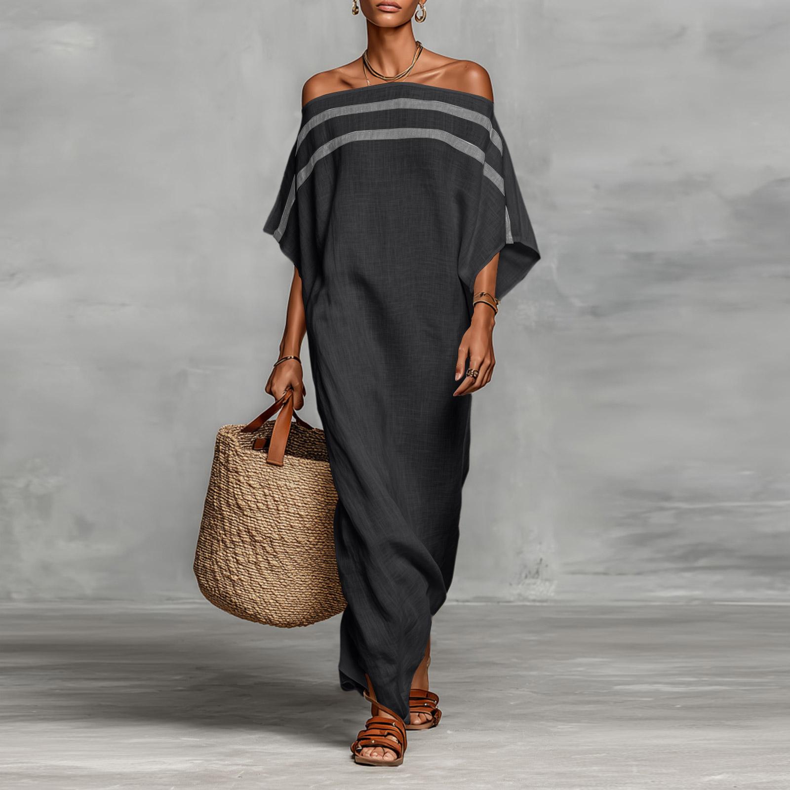 Ladies  Casual And Fashionable Loose Striped Dress L чёрный