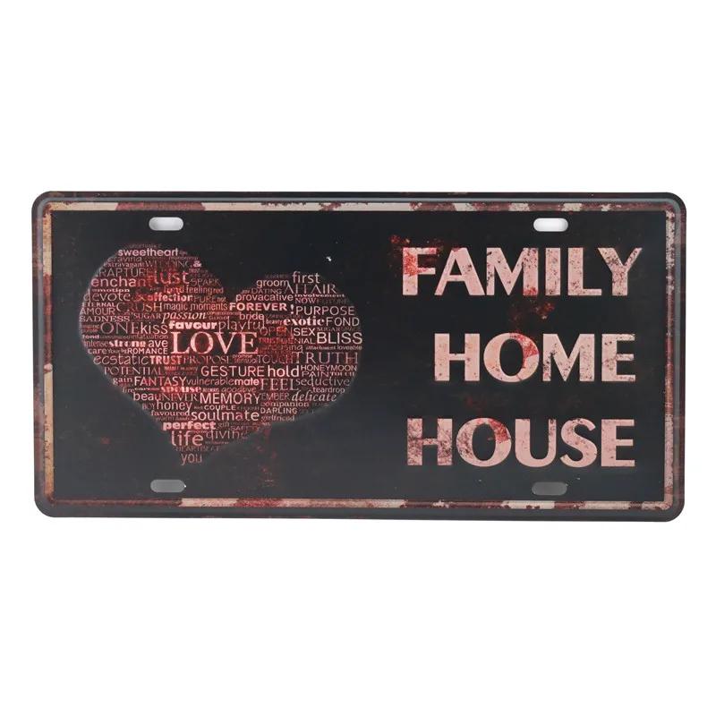 Text Signs Welcome Love Family Warm-Hearted Word Metal Plate Car License Tin Sign Wall Pin Up Tin Sign Retro Craft Iron Painting