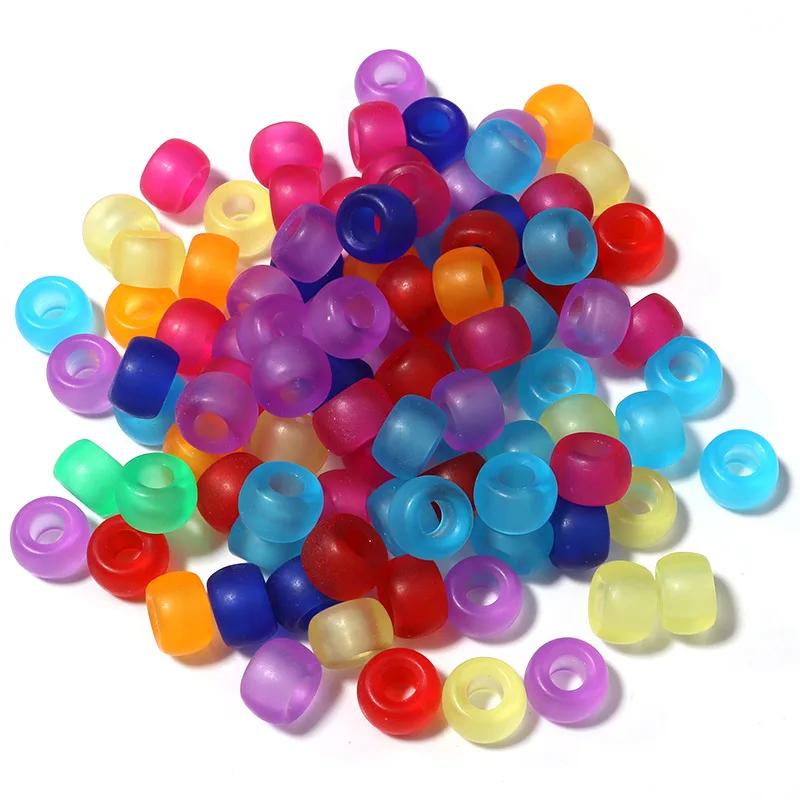 TX80 100pcs 6*9mm New Multiple Models Round Acrylic Exquisite Handmade Scattered Beads Big Hole Spacer Hair Bead Jewelry DIY