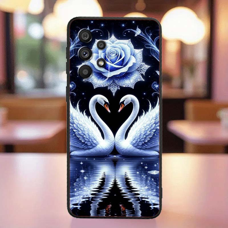 Cartoon Anime Entenmuster für Samsung A41 A35 A34 A33 A32 A25 A24 A23 A21s A06 A05 A04 A03 Note 10 20 Ultra 5G Schwarze Handyhülle