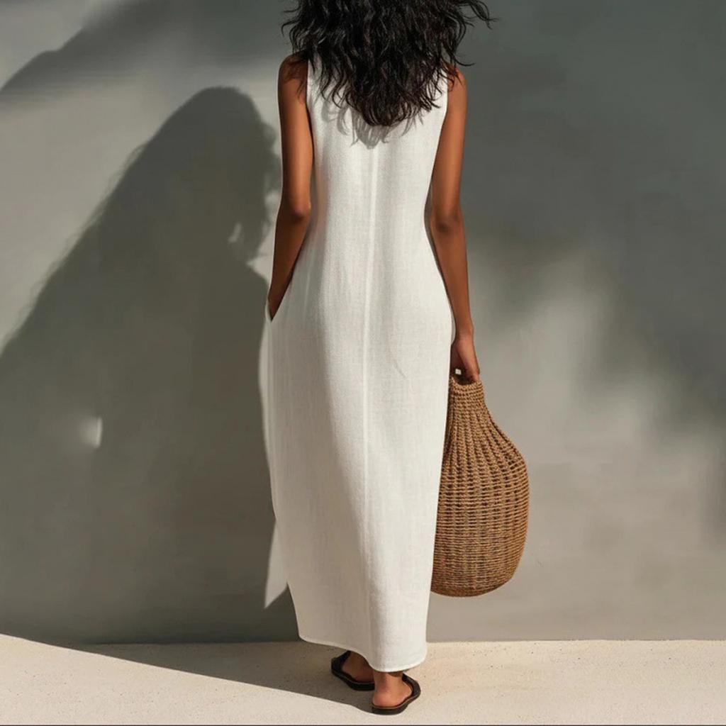 Ladies' Casual Loose Sleeveless Hollow Collar Long Skirt