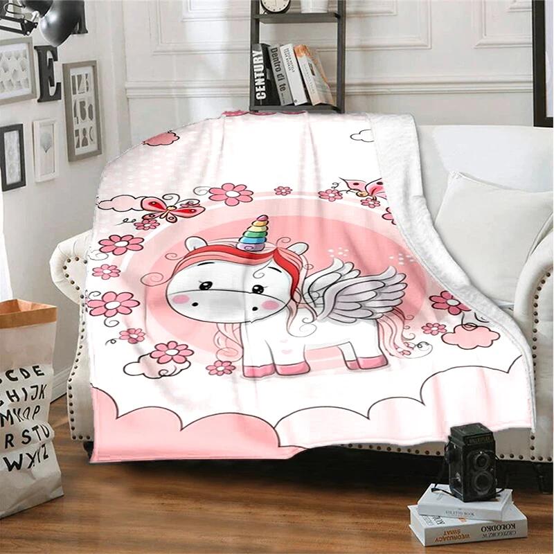 3D cartoon fantasy unicorn warm and soft linen blanket cover suitable for living room, bedroom, bed, sofa, hiking, leisure