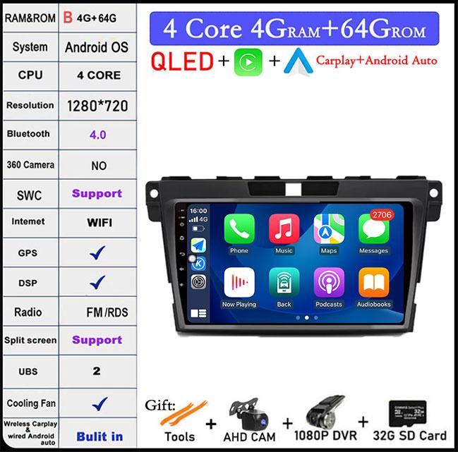 QLED Android 14 Car Radio For Mazda CX7 CX-7 CX 7 2008 - 2015 Car Multimedia Navigation GPS Video Carplay Auto BT RDS Stereo