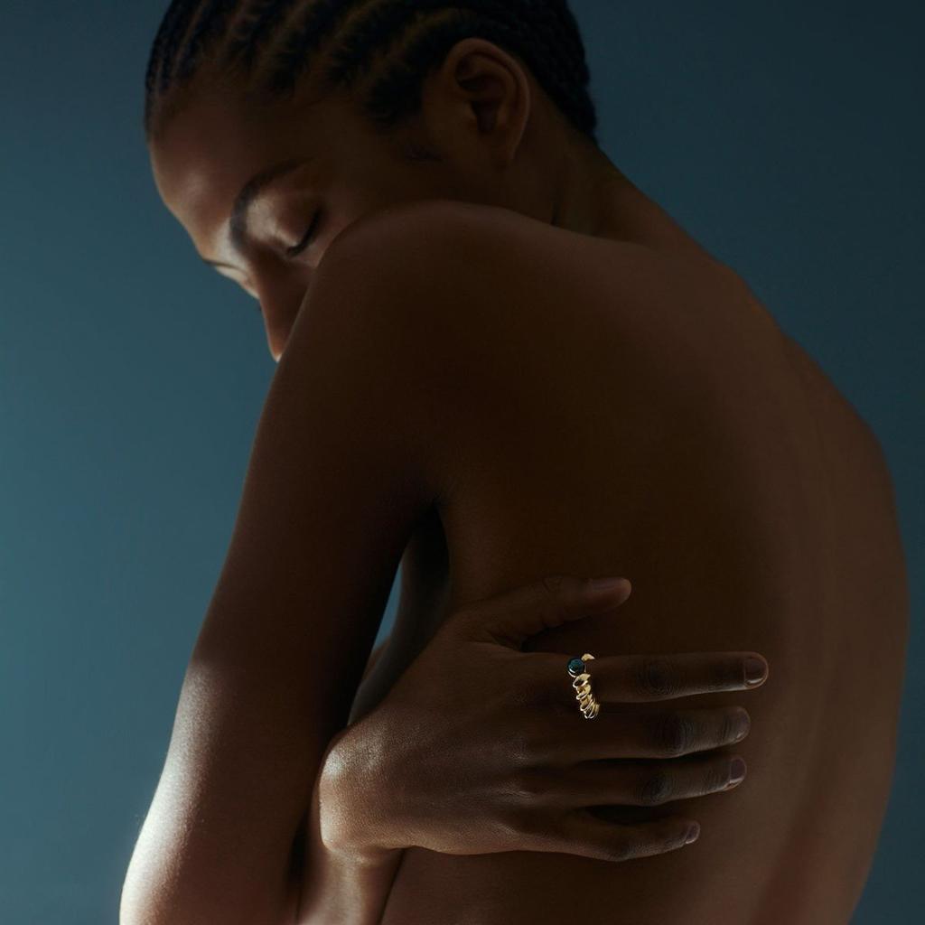 Fashion Commuter Must Enter, Unique Copper Plated 18K Real Gold Inlaid Glass Bead Ring, Women'S Niche Simple Ring