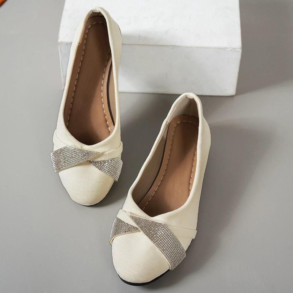 French-style Temperament Ballet Shoes, Low-heeled Comfortable and Stylish Single Shoes, Rhinestone-decorated Low-cut Women's Fla