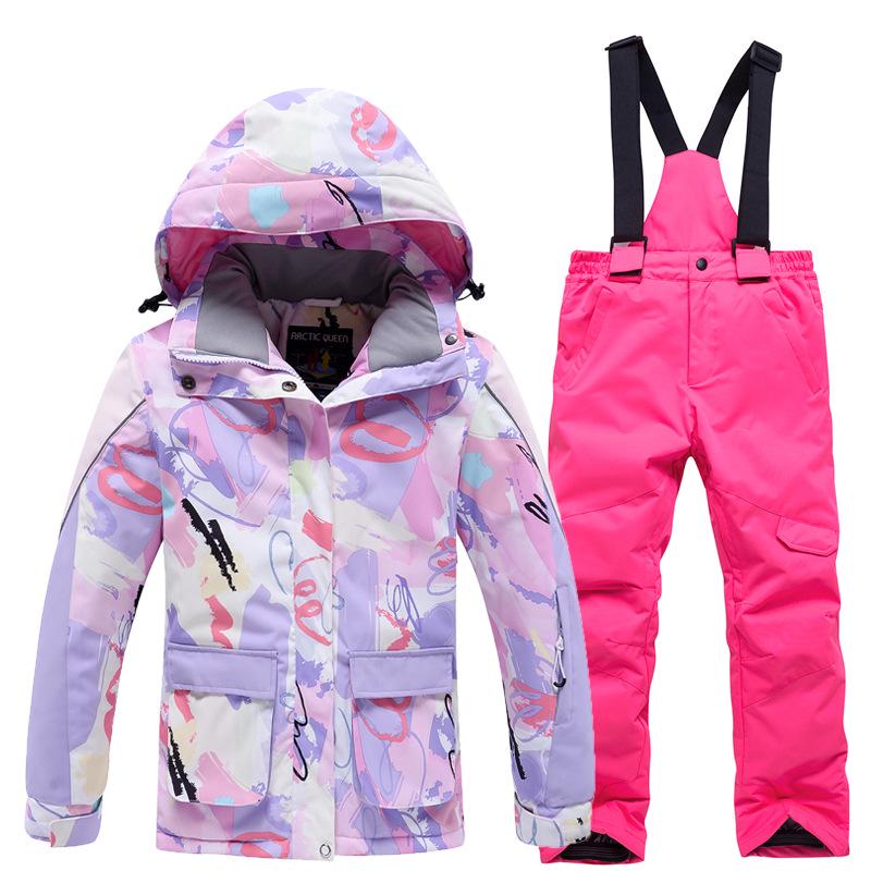 

Girls Winter Windproof Ski Suit: Water-Repellent Jacket and Warm Pants Set Medium
