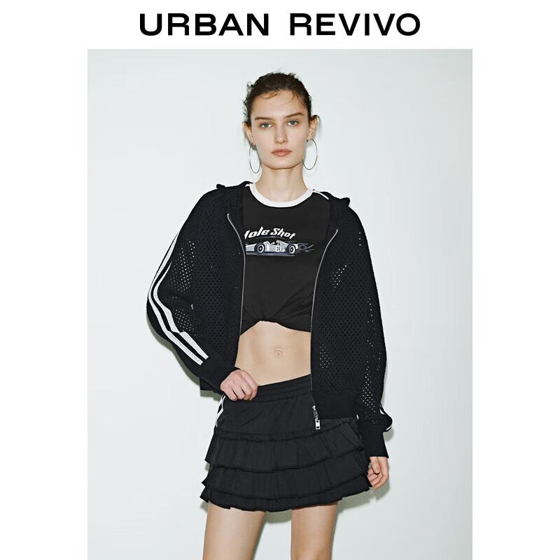 UR2025 Women's Hooded Zipper Mesh Knit Cardigan