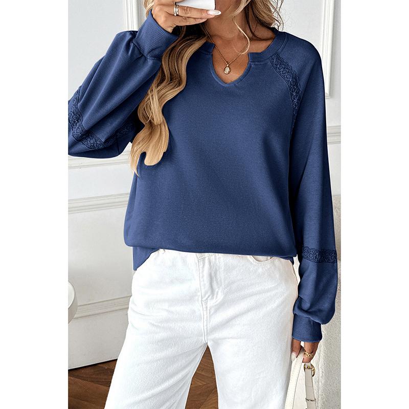 Women's Loose Long Sleeve Sweatshirt Solid Color Half Collar Lace Patchwork Casual Fashion Pullover