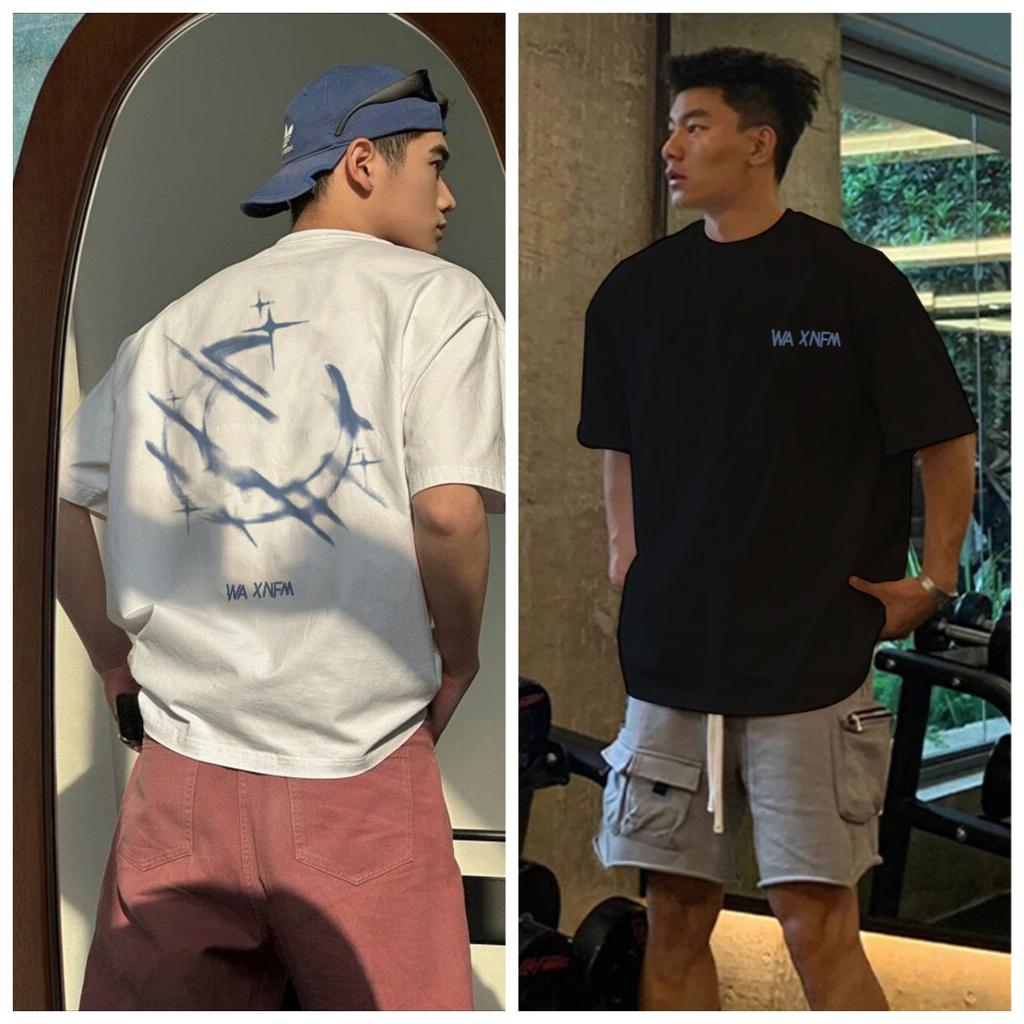 2026 Summer Retro Brush Stroke Star Print Tshirt Unisex Cotton Oversized Fit Streetwear Casual Tops For All Seasons Outdoor