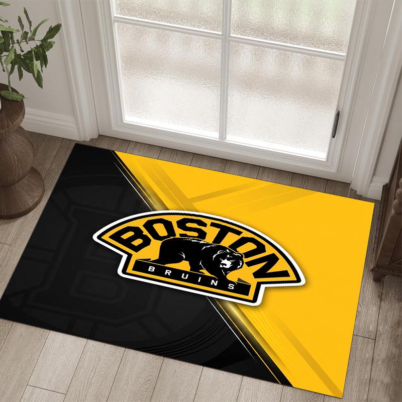 Boston Bruins Design Křišťálový Sametový Koberec Útulný Ne?Protiskluzová tištěná předložka do ložnice, obývacího pokoje, předsíně