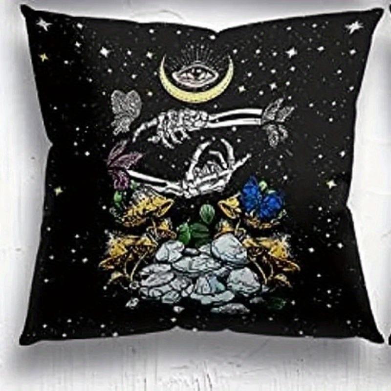 Home Decor Gothic Skeleton & Mystical Motifs Pillow Covers Pattern Cushion Cover Suitable for Sofa Bedroom Car Pillow Cover