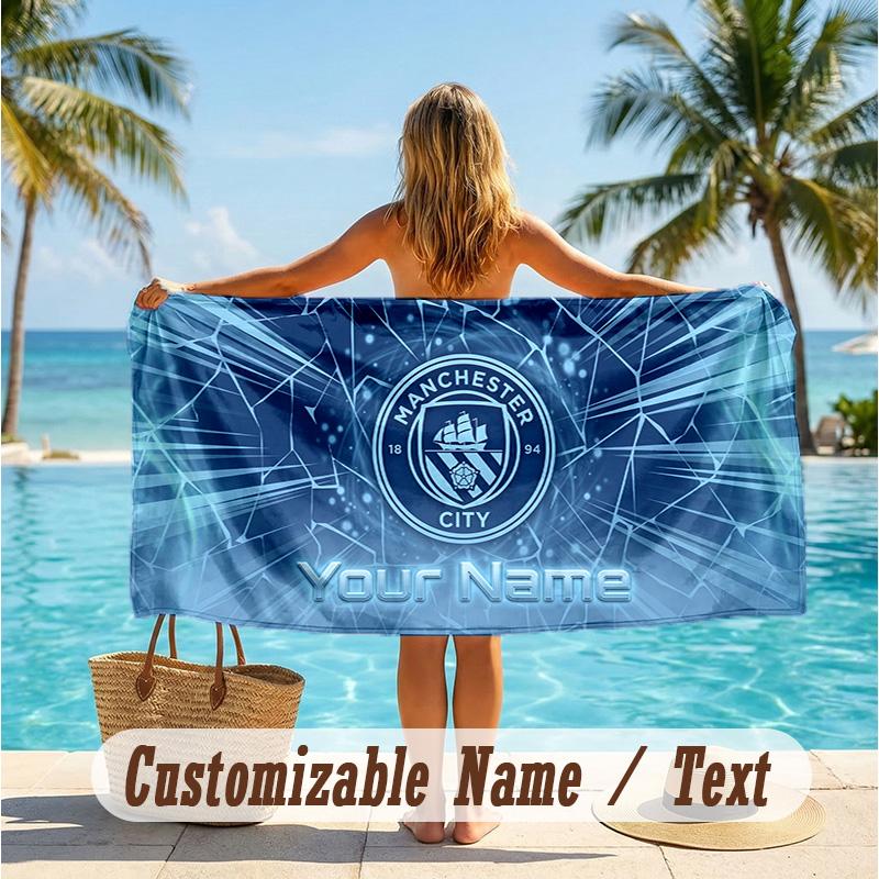 Custom Text Beach Towel, Soft Absorbent Swimming Multi-use TowelManchester City