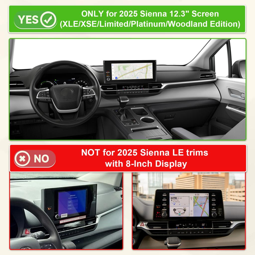 For Toyota Sienna 2025 XLE/XSE/Limited/Platinum Center Console Dashboard Box 12.3-Inch Behind Screen Dash Boar Organizer Tray