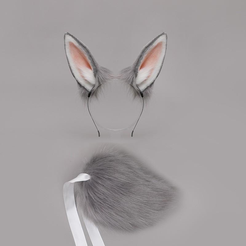 Plush Rabbit Ears Headband Tail Set Cosplay Anime Convention Cute Kawaii Costume Accessory