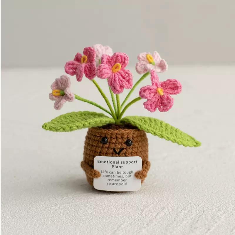 Handmade Crochet Sunflower Emotional Support Plant Desktop Ornament Adorable Potted Flower Decor with Inspirational Notes Gift