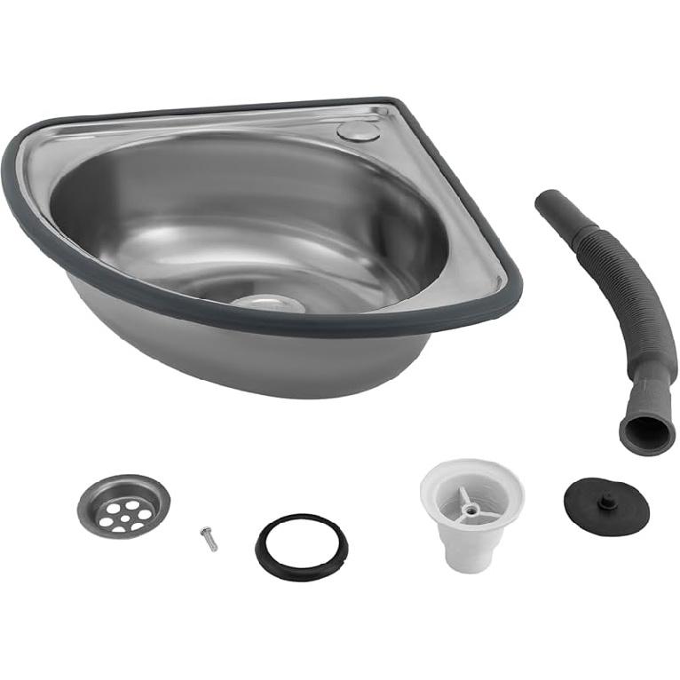 Угловая раковина, треугольная раковина из нержавеющей стали, настенная раковина с одной чашей и сливной трубой для ванной комнаты, кухонный бар, серебристый 12.2 x9.84