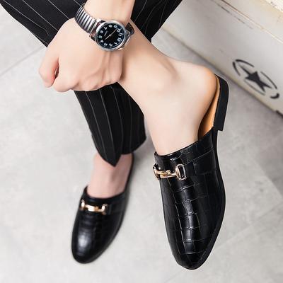 Fashion New Black Half Shoes Crocodile Pattern Leather Shoes Men Mules Casual Shoes Men Sapato Social Masculino Mocassin Homme Chaussure